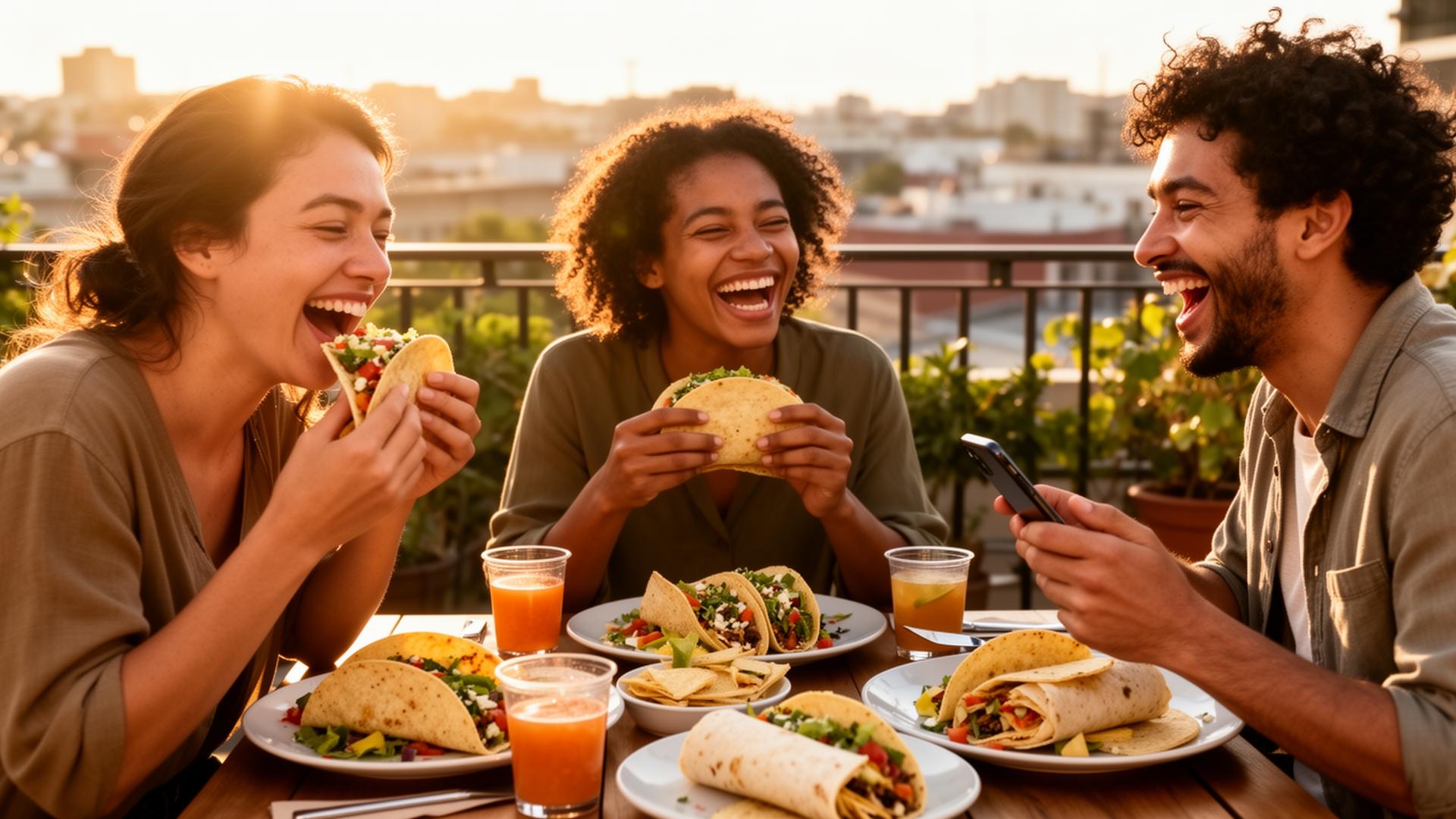 Friends enjoying tacos together